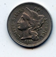 1868 Three Cent 3c Nickel