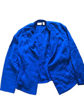 Chico's Women Size 2 Blue Open Blazer Jacket Lightweight Pockets Preppy