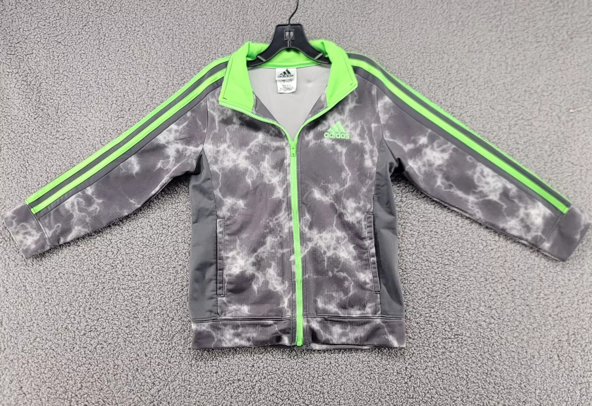 Adidas Track Jacket Youth Size 7 Gray Marble Green