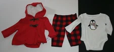 New Carter's 6m Girls 3 Piece Set Cardigan Toggle Hoodie Top & Buffalo Pants 