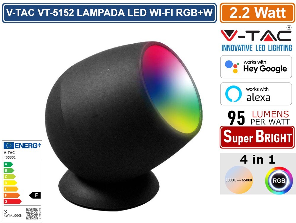V-TAC VT-5152 LAMPADA LED DA TAVOLO WI-FI RGB+W CHANGING COLOR CCT DIMMERABILE