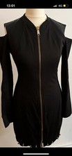 VERSACE BLACK DRESS With Gold Zip, cut out faux leather shoulders IT40 10
