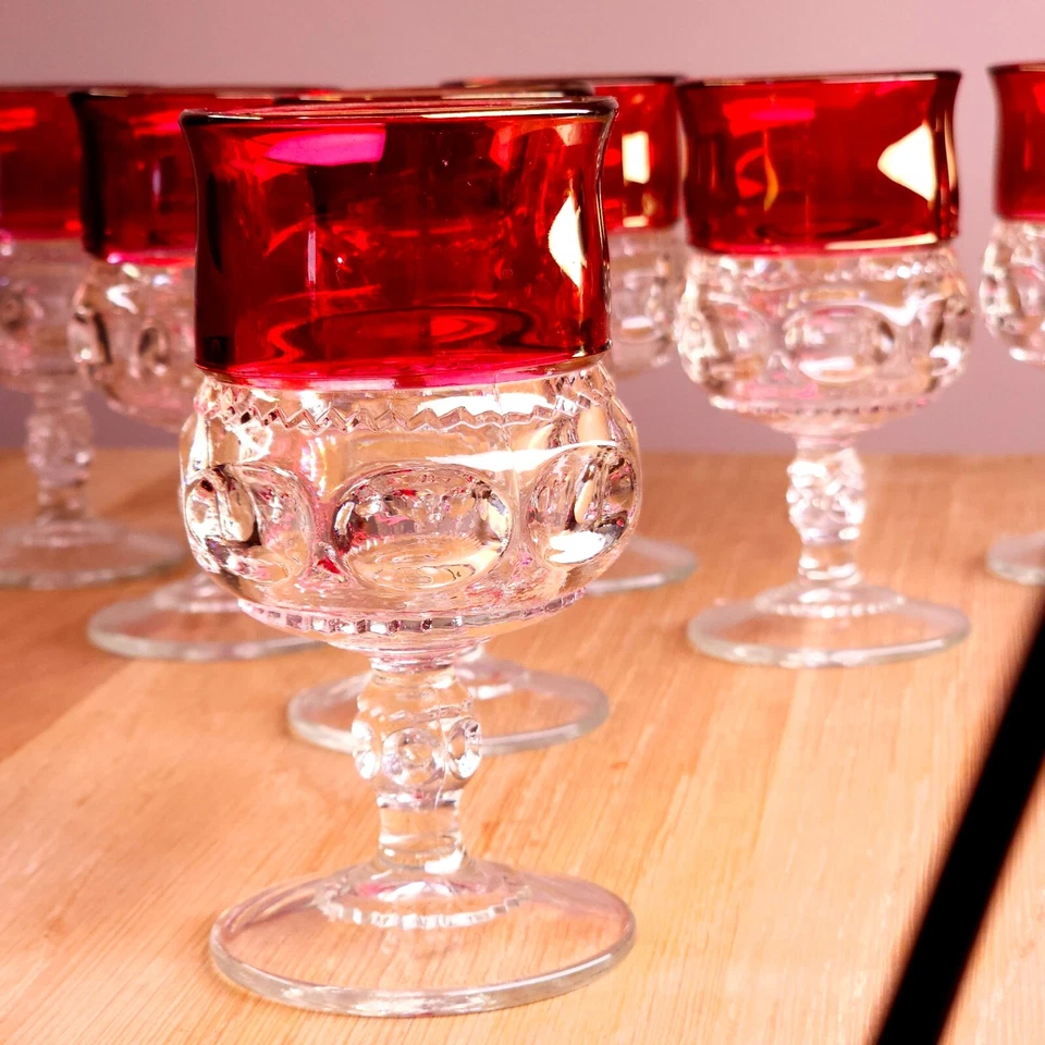 7 Vintage King's Crown Ruby Thumbprint Wine Glasses 5.5" Indiana Glass Co 1960s - Image 2 of 4