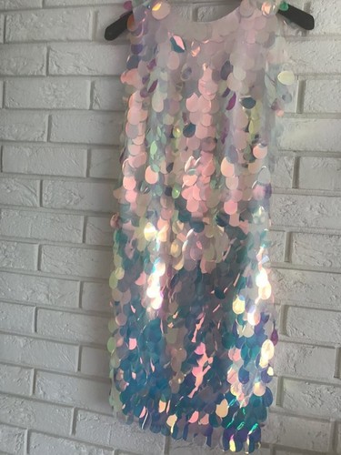 Unicorn Disc sequin Sparkling Mini Dress Elegant Sleeveless embellished size M - Picture 9 of 10