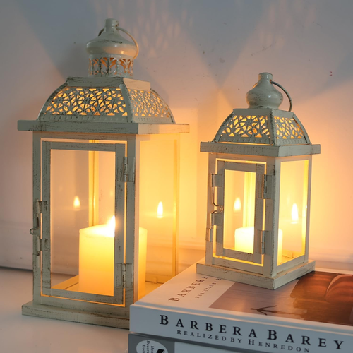 Large Lantern Decorative Outdoor & Indoor, Set of 2 (14’’&10’’) Metal Candle Lan - Picture 8 of 15
