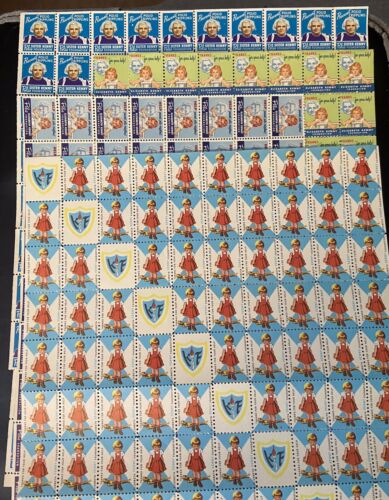 4 Sheets (2 partial) 1950 Circa Sister Kenny Polio Foundation Cinderella Stamps