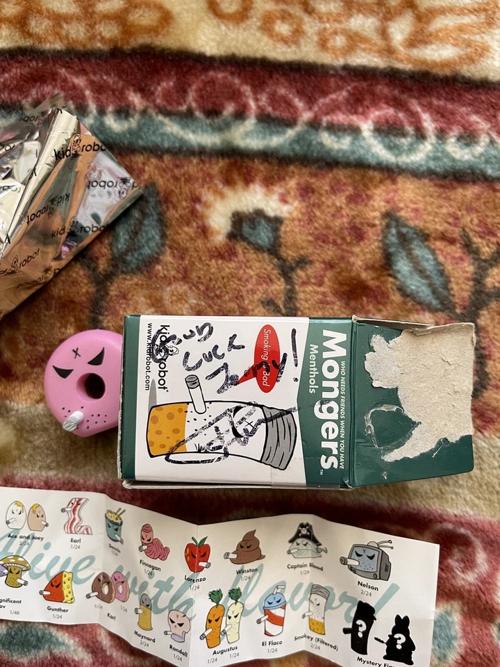 2007 Kidrobot MONGERS MENTHOLS - Karl Pink Donut Mini Vinyl Figure KOZIK Signed - Image 2 of 4