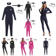 Women Jumpsuit And Hat Officer Rompers Nightclub Leotard Sexy Bodysuit Cosplay