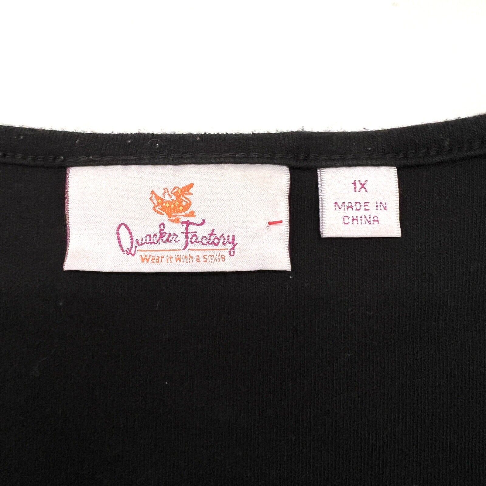 Quacker Factory Sz 1X Long Sleeved Top Butterfly Embellished Cotton Blend Black