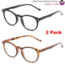 2 Pack High Power Strong Extra Magnification Reading Glasses Reader 4.00 to 6.00