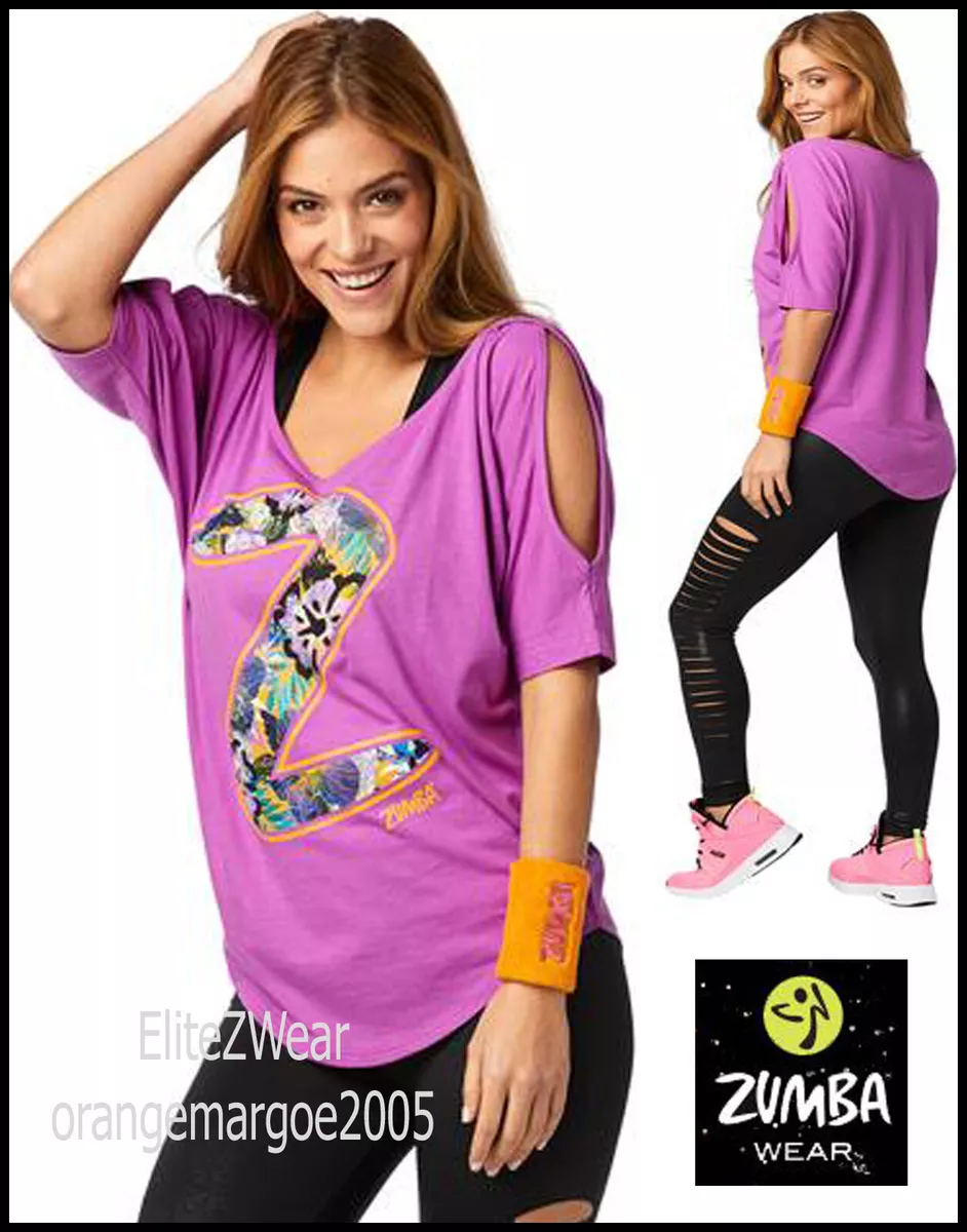 ZUMBA Party Cold Shoulder Top Tee Shirt Tank + Sweat Arm-Band