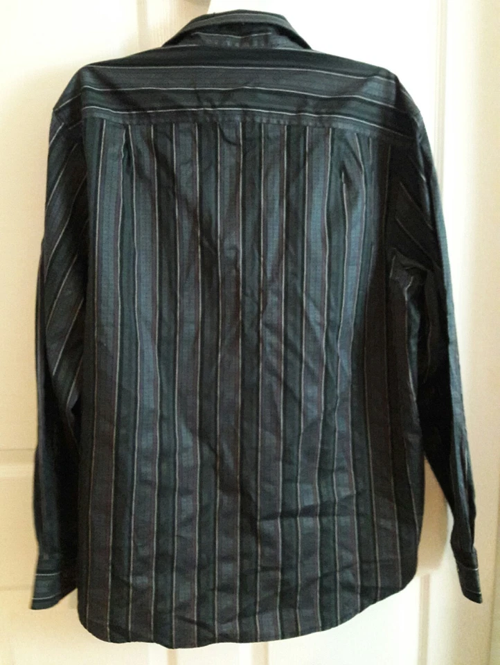 Camisa Para Hombres Tasso Ella Rodeo Western Rayas Oscuras Grande 16 16 1/2 FECHA Algodón Foto 4 de 4