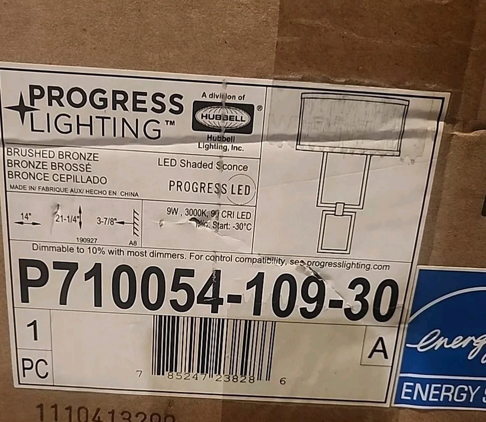 Aplique cuadrado de pared Progress P710054-109-30 LED de una luz, bronce cepillado Foto 2 de 4