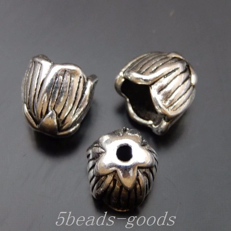 25PCS Antique Silver Alloy 8x7mm Floral Design Bead Cap for Jewelry Making Craft - Image 3 of 3
