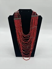 Zad Native Red Beaded Twist Necklace 12In …34