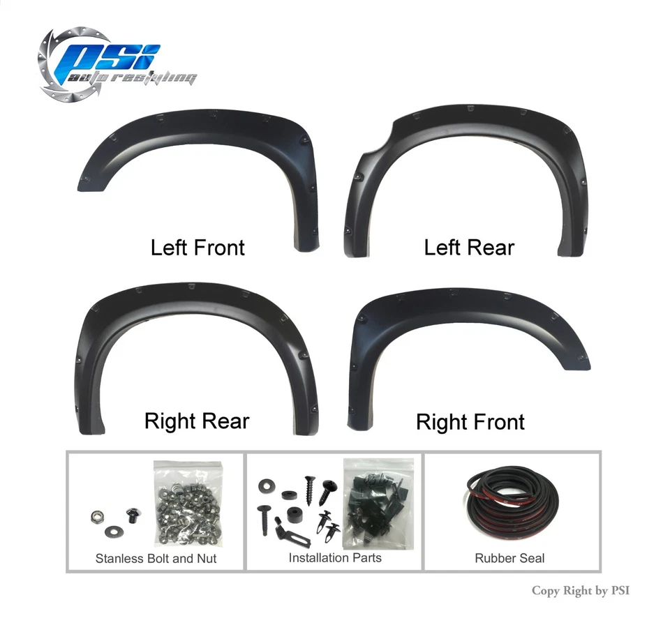 Pocket Bolt Fender Flares Fits Toyota Tundra 2007-2013 Front Long, Paintable Foto 2 de 4