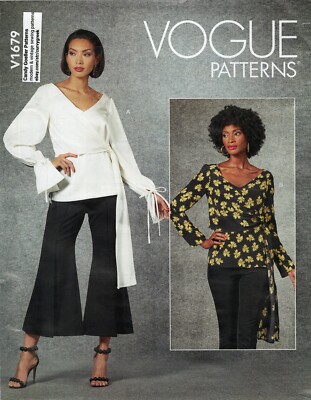 Vogue V1679 Wrap Top w Fabric Panel Pull-Through, Sleeve Options Sz 6-14 UNCUT
