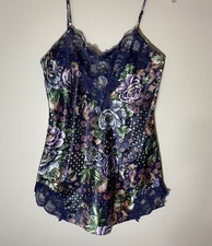 Victoria  s Secret Nightgown Blue Floral Chemise Adjustable Straps Lace Size S