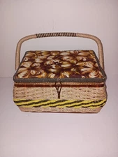 Vintage Wicker Sewing Basket Box  Made in Taiwan
