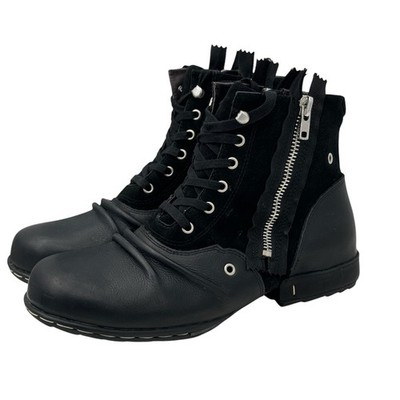 OTTO ZONE Moto Leather Suede Boots Men\'s 10 Black Streetwear Double Zip Biker OTTO ZONE Moto Leather Suede Boots Men main image 2