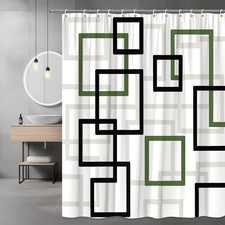 Modern Geometric Shower Curtain in Black and Green