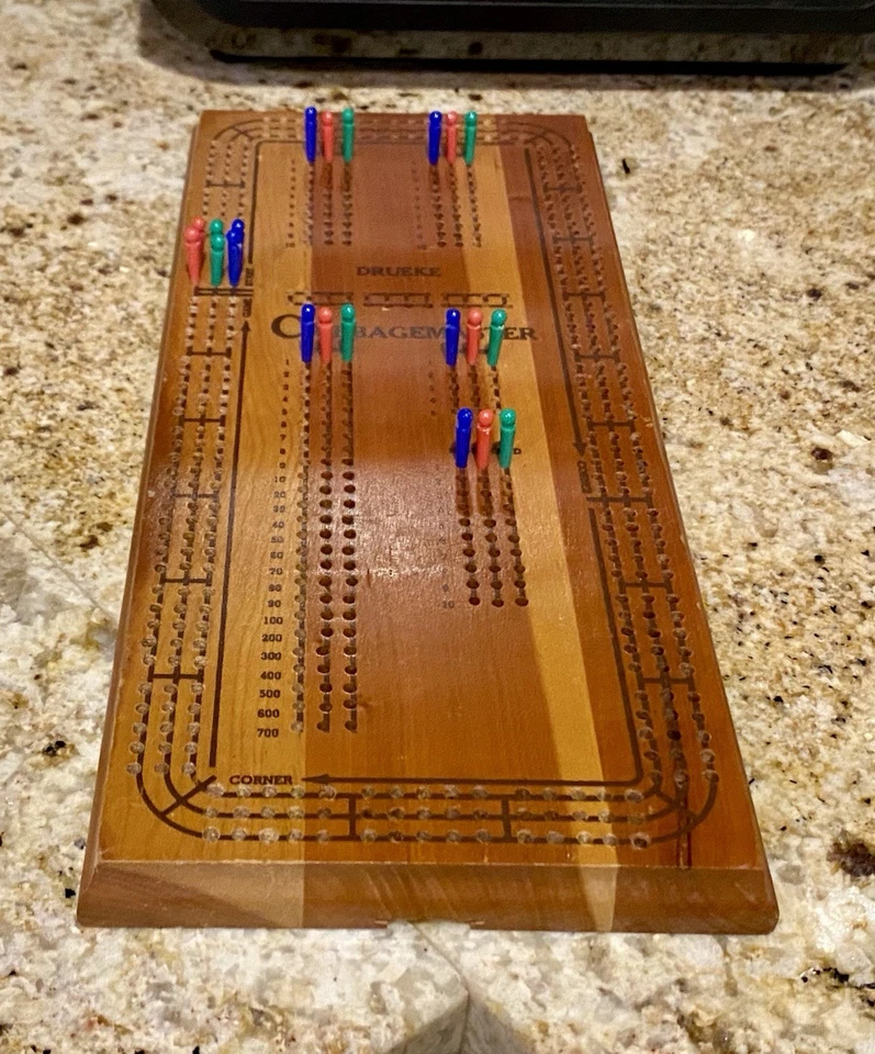 Drueke Nº Tabla de cuna de madera dura Cribbagemaster Play A Way Three Lane 1950 Foto 4 de 4