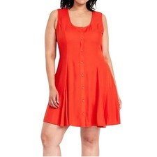 Old Navy Fit & Flare Dress Women XL Red Button Front Sleeveless Rayon Sundress