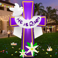 4.5FT Easter Inflatables Outdoor Decorations He Is Risen Inflatable Cross Blow u