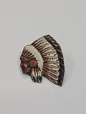 Native American Indian Chief Profile Lapel Pin Hand Tooled & Painted Leather