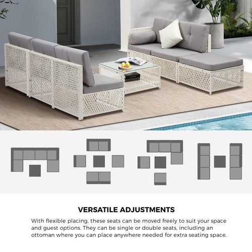 Livsip Outdoor Furniture Sofa Set 7-Piece Wicker Lounge Setting Table Chairs - Picture 3 of 10