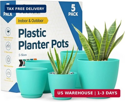Lifemaster Planter Pots with Drainage Holes - Lightweight, Durable, and  Space-Sa | eBay