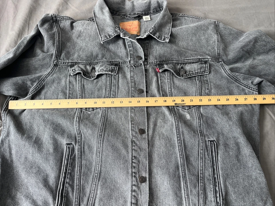 Chaqueta de mezclilla Levi Strauss Trucker para hombre gris envejecido negra descolorida grunge talla 4X Foto 3 de 4