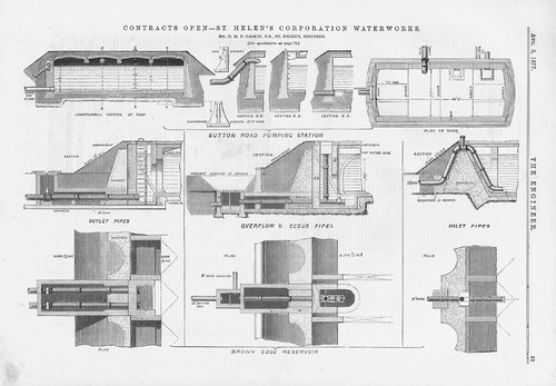 ST HELENS Corporation Waterworks 3 x Antique Engineering Prints 1877