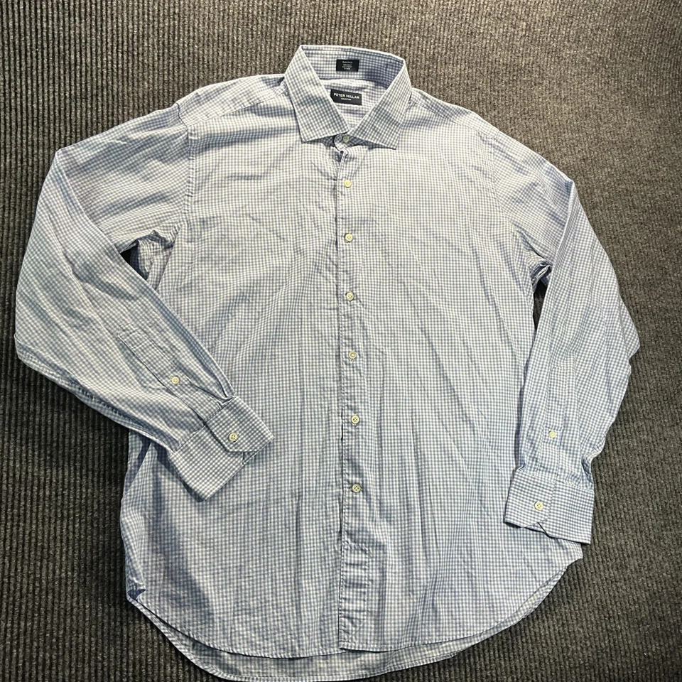 Рубашка мужская Peter Millar очень большая сине-белая клетчатая на пуговицах хлопок - Изображение 2 из 4