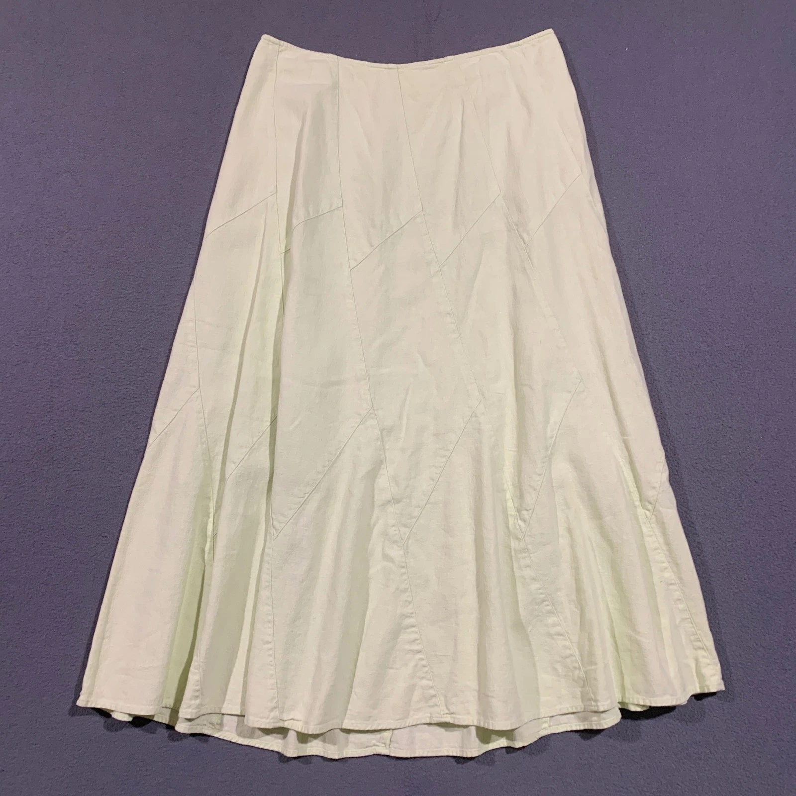 Christopher & Banks Vintage Chartreuse Green Linen Blend Paneled Midi Skirt 8