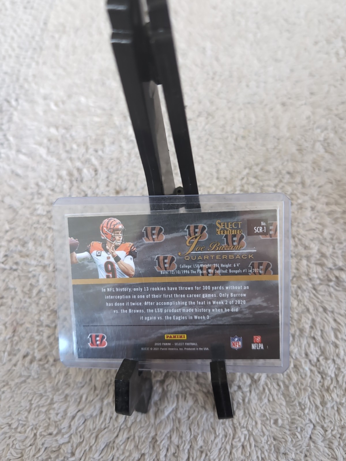 2020 Panini Select - Select Certified Rookies Joe Burrow #SCR-1 Silver Prizm...