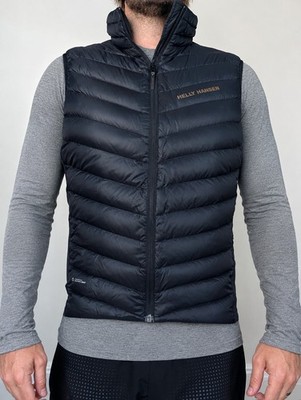 Helly Hansen Men's Medium Goose Down Vest Black Hooded Pertex Quantum Puffer 