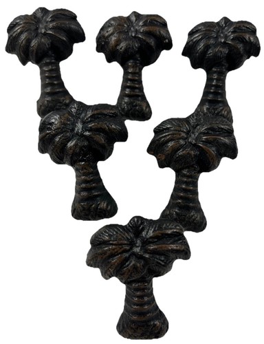 Set 6 Rubbed Gold Finish Black Cast Iron Palm Tree Drawer Cabinet Pulls Knobs