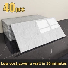 40Pcs Gray Marble Peel and Stick Wall Panels Marble Tile PVC Backsplash Tiles YD