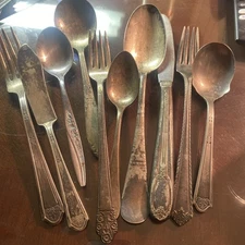 Vintage Lot Of 10 Misc. Silverplate Flatware Most Likely Pre 1940’s, View Photos