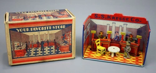 Vintage Marx Home Town Your Favorite Store w/ Orig. Box & Figures, Tin, 1930s