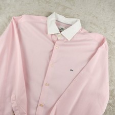 Lacoste Mens Size 44 Pink W/White Collar Dress Shirt Long Sleeve Regular -NICE