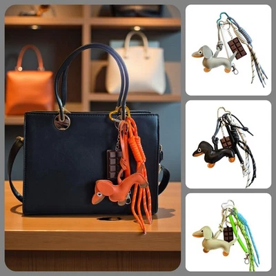 MARKENLOS Taschen Anhänger Chain Schlüsselanhänger Kunstleder Dackel Taschenanhänger Hund