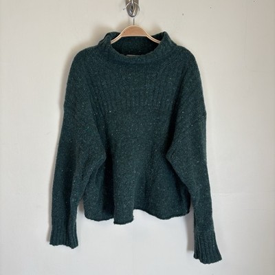 J Crew Women's Sweater Merino Wool Alpaca Knit Pullover Green Small Oversized