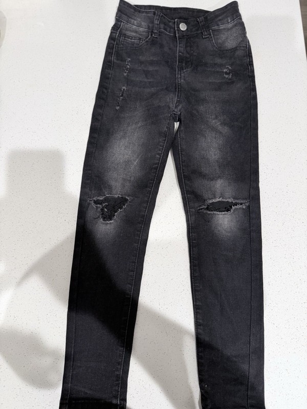Denim Co Girls Black Skinny Slim Fit Jeans Size 9 Ripped Dark Wash Pockets