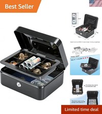 Medium Cash Box with Removable Money Tray, Key Lock Metal Storage Box with 2 ...