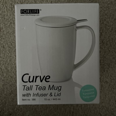 ForLife Curve Tall Tea Mug with Infuser and Lid 15 ounces, White