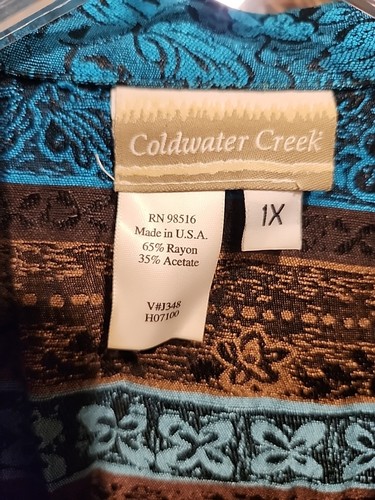 Coldwater Creek Aqua/brown Button Shirt, XL - Picture 4 of 8