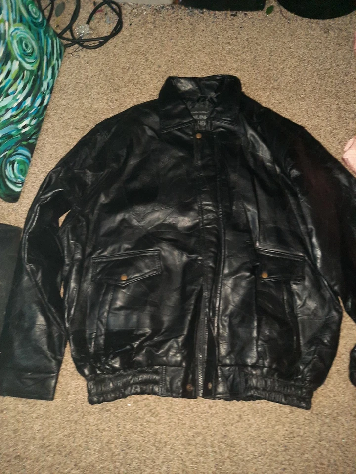 Chaqueta de Motociclista Napoline Leather Outfitters Hombres Grande De Colección Genuina Retazos Y2K Foto 2 de 4