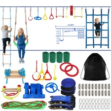 2x55FT Ninja Warrior Obstacle Course for Kids with 13 Obstacle Course Accessorie